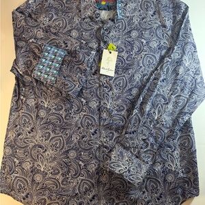 NWT Robert Graham Men's 2XL Navy Paisley Floral Button Down Long Sleeve Shirt